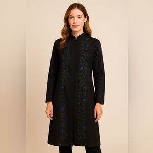 Sigrid Olsen Jacket Long Silk Embroidered Asian Inspired Quiet Luxury Size 12